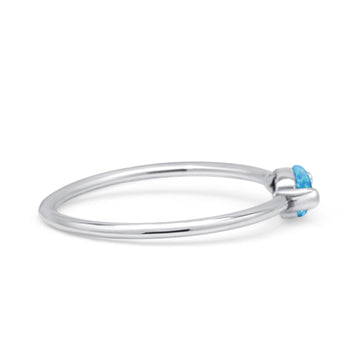 Oval Oxidized Petite Dainty Thumb Ring Lab Created Blue Opal Statement Fashion Ring 925 Sterling Silver